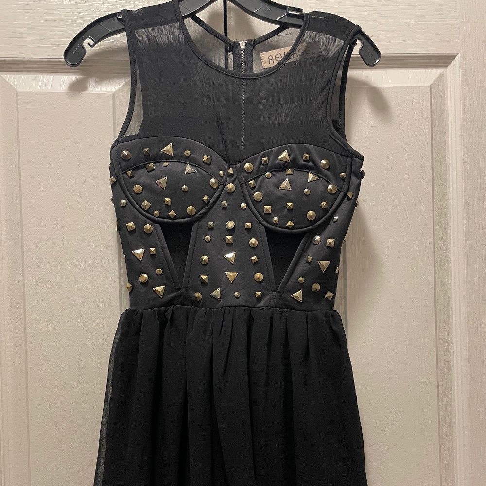 Studded Cutout Mesh Dress